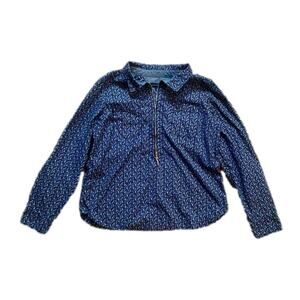 Tommy Hilfiger Blue Floral Quarter Zip Shirt Womans Large